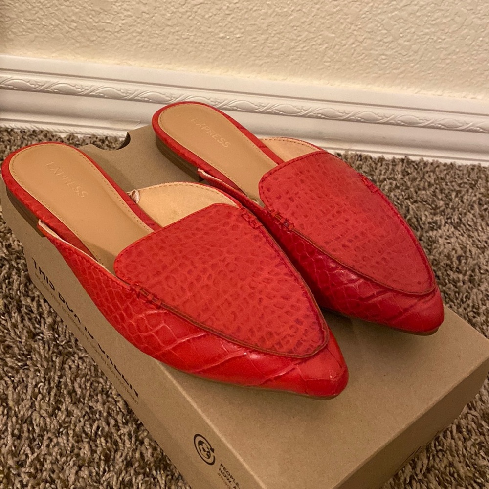 Express open loafers red shoes